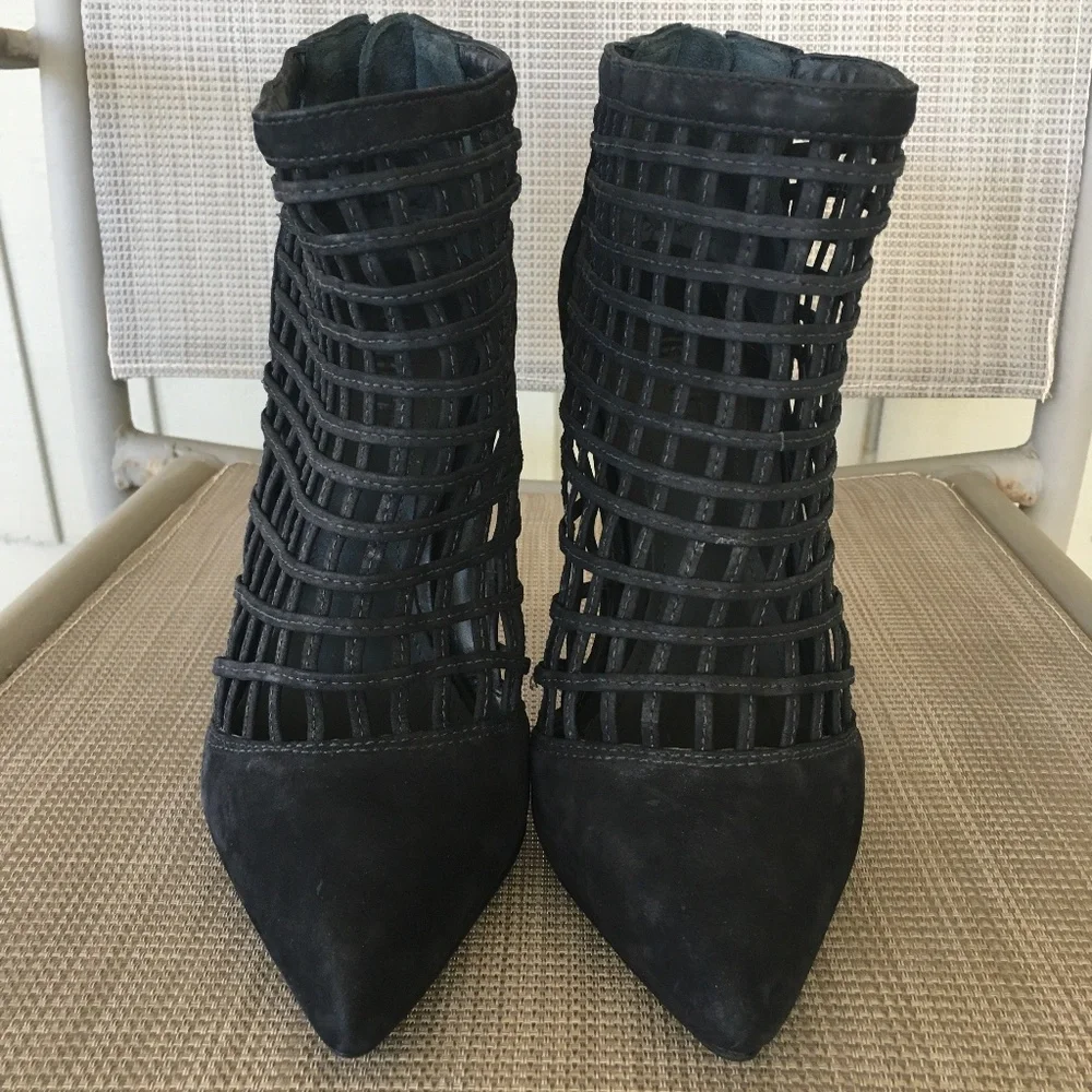 SCHUTZ Black Caged Pointed Toe Heels Booties Sz 8 - Picture 7 of 12